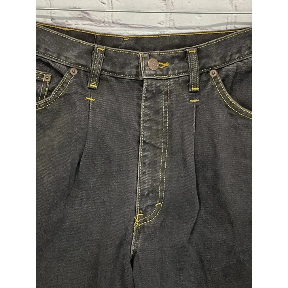 Vintage Rare American Edition Jeans Men 32x34 Black Denim Pleat Straight Leg USA